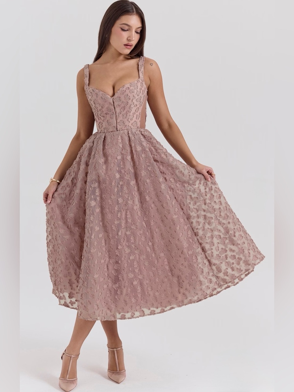House of CB Lovely French rose jacquard sweetheart neckline midi dress